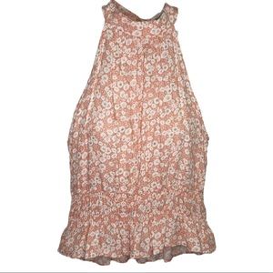 NEW Urban Romantics Pink Floral Mock Neck Halter Sleeveless Tank Top Size XS